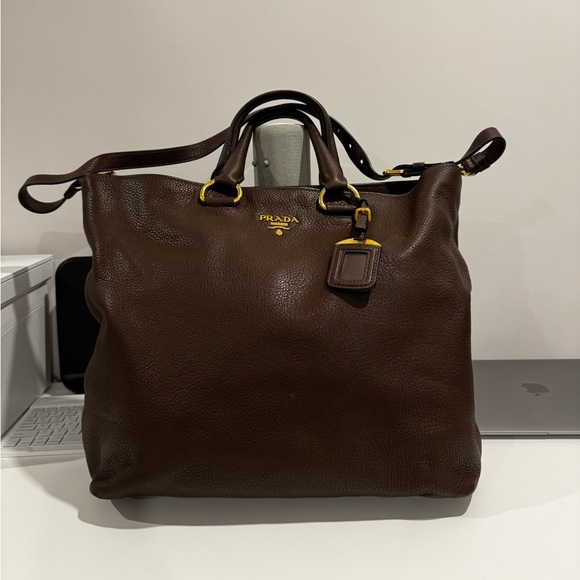 Prada Handbags - Prada Brown Vitello Diano Leather Tote